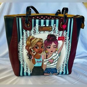 Nikky by Nicole Lee “Queenies” Navy and Burgandy  Super Cute Graphic Tote